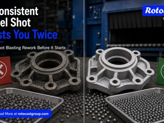 Inconsistent Steel Shot causing uneven blast cleaning and industrial rework, explained by Rotocast Industries Ltd. abrasive experts.