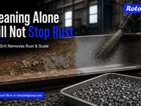 Steel Grit removing rust and mill scale from an industrial metal surface