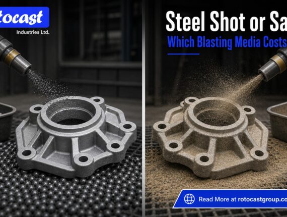 Steel Shot vs sand blasting media compared for reuse, dust and total process cost, with technical perspective from Rotocast Industries Ltd.